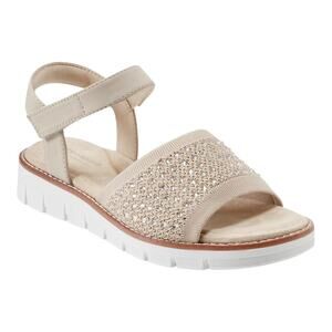 Easy Spirit Women's Jaela Embellished eFlex Flat Sandals Beige Gold Size 8